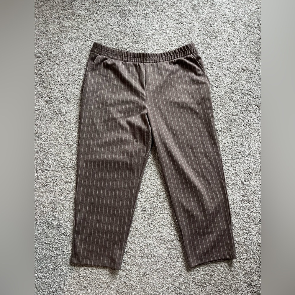 A New Day Trouser Dress Pants Womens XXL Brown Striped Pull On Elastic Waist